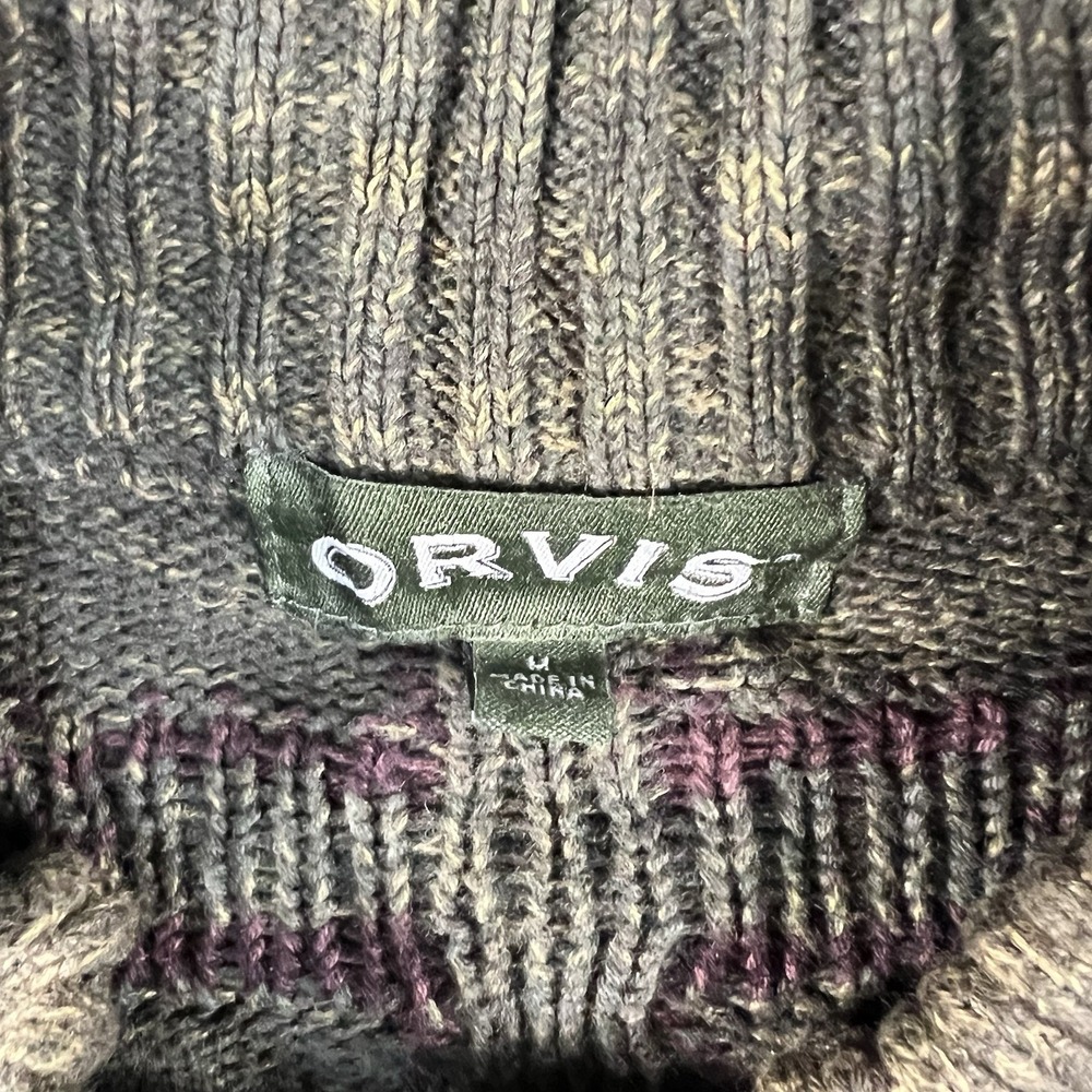 Orvis Sweater Mens Medium Green Southwestern Aztec Full Zip 100% Cotton Outdoor - Picture 3 of 6